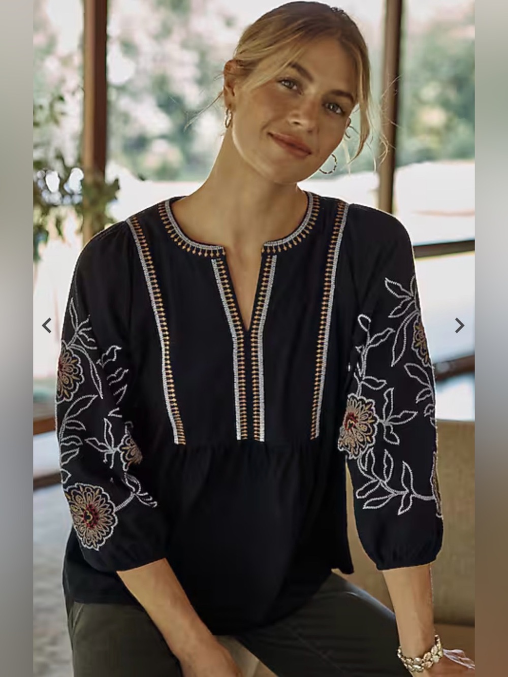 Embroidered Mixed-Media Top